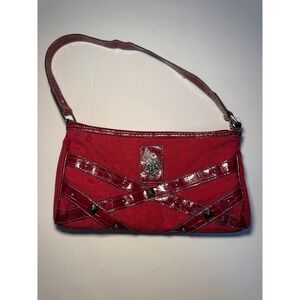 US Polo Assn. Red Fabric Shoulder Baguette Purse with Faux Crocodile Trim